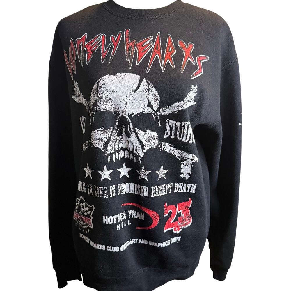 Lonely Hearts Club "Nothing In Life Is Promised" Skull Grunge Sweatshirt, Small